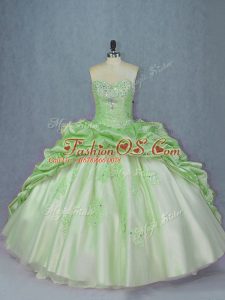 Sweetheart Sleeveless Organza and Taffeta 15 Quinceanera Dress Beading and Appliques and Pick Ups Brush Train Lace Up