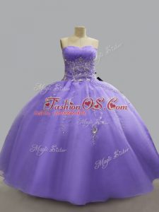 Fabulous Lavender Lace Up Sweet 16 Dress Beading Sleeveless Floor Length