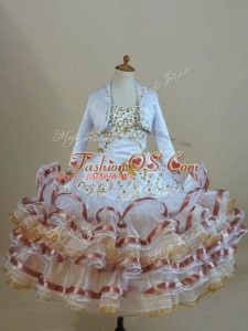 Multi-color Organza Lace Up Strapless Sleeveless Floor Length Little Girls Pageant Dress Wholesale Beading and Ruffled Layers