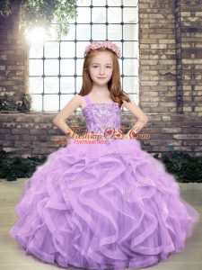 Lovely Beading and Ruffles Little Girls Pageant Gowns Lavender Lace Up Sleeveless Floor Length