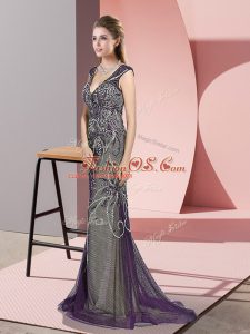Sleeveless Beading Zipper Hoco Dress with Purple Sweep Train