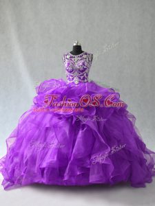 Fabulous Floor Length Purple Sweet 16 Dresses Scoop Sleeveless Lace Up