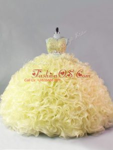 Unique Scoop Sleeveless Zipper Sweet 16 Dress Yellow Fabric With Rolling Flowers