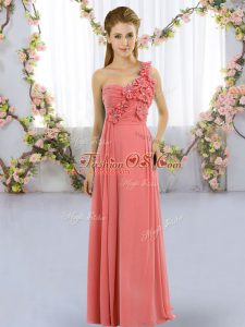 Discount Watermelon Red Sleeveless Hand Made Flower Floor Length Quinceanera Dama Dress