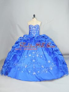 Blue Lace Up Sweetheart Embroidery and Pick Ups Sweet 16 Quinceanera Dress Taffeta Sleeveless