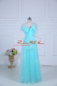 Enchanting Aqua Blue Empire Tulle Straps Sleeveless Ruching Floor Length Zipper Quinceanera Court Dresses