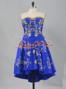 Sweet Royal Blue A-line Taffeta Sweetheart Sleeveless Embroidery Mini Length Lace Up Evening Dress