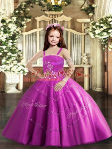 Beading Child Pageant Dress Lilac Lace Up Sleeveless Floor Length