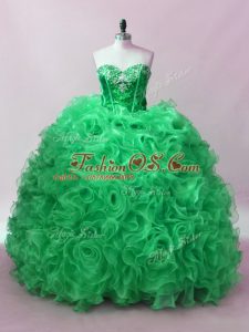 Green Quinceanera Gown Sweet 16 and Quinceanera with Sequins Sweetheart Sleeveless Lace Up