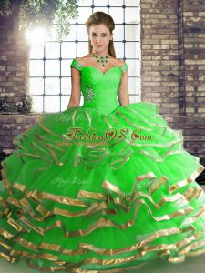 Green Sleeveless Beading and Ruffled Layers Floor Length Quinceanera Dress