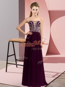 Artistic Burgundy Empire Chiffon Sweetheart Sleeveless Beading Floor Length Lace Up Celebrity Evening Dresses