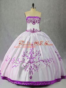 Trendy White And Purple Sleeveless Embroidery Floor Length Quinceanera Gown