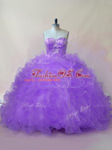 Lavender Tulle Lace Up Vestidos de Quinceanera Sleeveless Beading and Ruffles