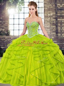 Comfortable Tulle Sleeveless Floor Length Sweet 16 Quinceanera Dress and Beading and Ruffles