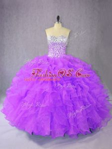 Noble Floor Length Purple Quinceanera Gown Sweetheart Sleeveless Lace Up