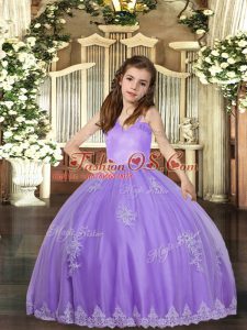 Super Floor Length Lavender Pageant Dress Wholesale Tulle Sleeveless Appliques
