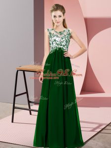 Floor Length Zipper Wedding Party Dress Dark Green for Wedding Party with Beading and Appliques