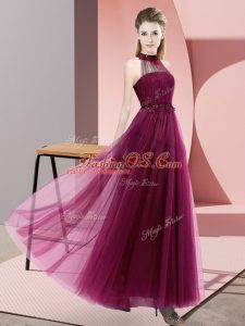 Fabulous Fuchsia Sleeveless Tulle Lace Up Court Dresses for Sweet 16 for Wedding Party