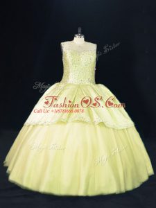 Ball Gowns 15th Birthday Dress Yellow Green Scoop Tulle Sleeveless Lace Up