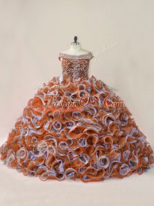 Fashionable Multi-color Off The Shoulder Beading and Ruffles Quinceanera Dresses Court Train Sleeveless