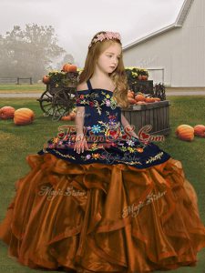 Floor Length Ball Gowns Sleeveless Brown Little Girls Pageant Dress Wholesale Lace Up