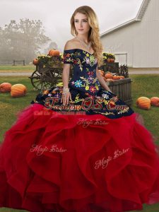 Beautiful Sleeveless Embroidery and Ruffles Lace Up Sweet 16 Dress