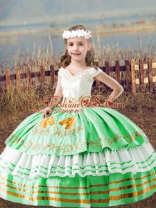 Custom Designed Green Sleeveless Satin Lace Up Pageant Dresses for Wedding Party