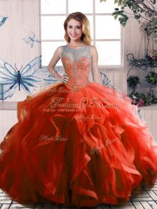 Floor Length Ball Gowns Sleeveless Rust Red Sweet 16 Quinceanera Dress Lace Up