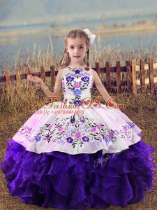 Floor Length Purple Kids Formal Wear Scoop Sleeveless Lace Up