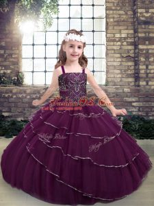 Adorable Ball Gowns Evening Gowns Purple Straps Sleeveless Floor Length Lace Up