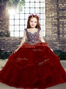 Sleeveless Lace Up Floor Length Beading and Ruffles Pageant Gowns For Girls