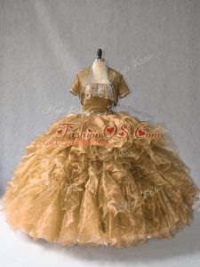 On Sale Ball Gowns Quinceanera Gowns Brown Strapless Organza Sleeveless Floor Length Lace Up