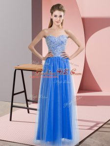 Great Blue Empire Beading Prom Party Dress Lace Up Tulle Sleeveless Floor Length