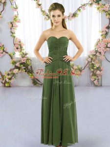 Gorgeous Dark Green Sleeveless Floor Length Ruching Lace Up Vestidos de Damas