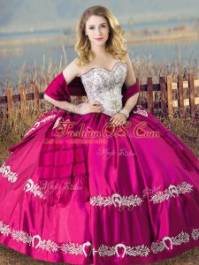 Captivating Sweetheart Sleeveless Sweet 16 Dresses Floor Length Beading and Embroidery Fuchsia