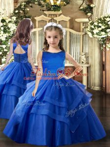 Floor Length Ball Gowns Sleeveless Royal Blue Little Girl Pageant Dress Lace Up