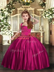 Straps Sleeveless Satin Little Girls Pageant Dress Ruching Lace Up