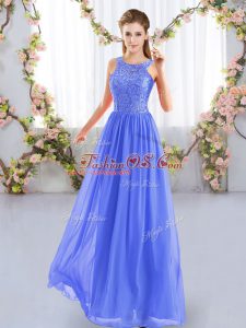 Smart Blue Empire Lace Quinceanera Dama Dress Zipper Chiffon Sleeveless Floor Length