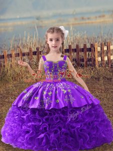 Embroidery Pageant Dress for Womens Lavender Lace Up Sleeveless Sweep Train
