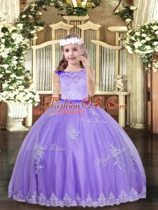 Tulle Scoop Sleeveless Zipper Lace and Appliques Little Girl Pageant Gowns in Lavender