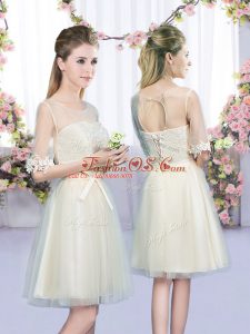 Beautiful Half Sleeves Lace and Bowknot Lace Up Dama Dress