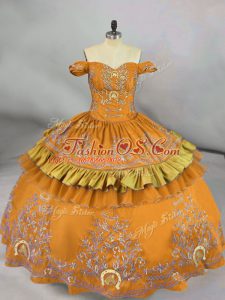 Most Popular Gold Sleeveless Satin Lace Up Vestidos de Quinceanera for Sweet 16 and Quinceanera