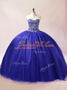 High Class Royal Blue Lace Up 15th Birthday Dress Beading Sleeveless Floor Length
