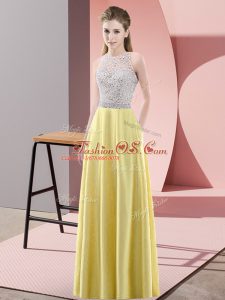 Yellow Scoop Backless Beading Prom Evening Gown Sleeveless