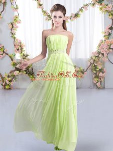 Sleeveless Beading Lace Up Wedding Party Dress with Yellow Green Sweep Train