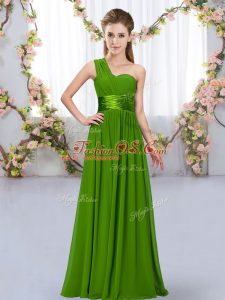 Luxury Green Lace Up Quinceanera Court of Honor Dress Belt Sleeveless Floor Length