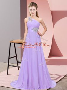 Smart Lavender Sleeveless Floor Length Beading Lace Up Prom Homecoming Dress