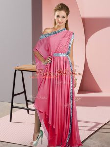 Empire Evening Dress Watermelon Red One Shoulder Chiffon Sleeveless Asymmetrical Side Zipper