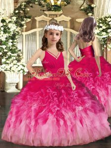 Latest V-neck Sleeveless Tulle Girls Pageant Dresses Ruffles Zipper