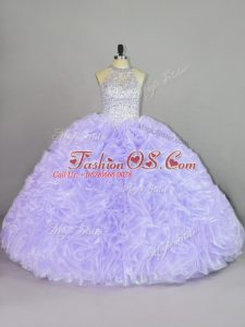 Enchanting Organza Halter Top Sleeveless Lace Up Beading and Ruffles Sweet 16 Quinceanera Dress in Lavender